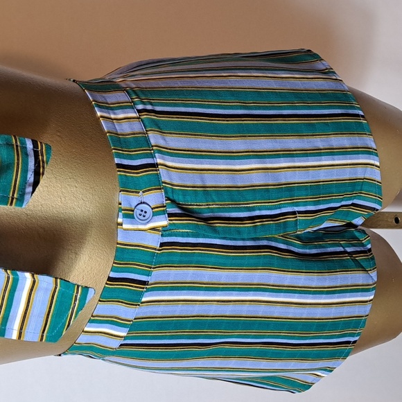 WILD HONEY TWO PIECE GREEN & BLUE STRIPED CROPPED TOP SHORT SET - Picture 5 of 8